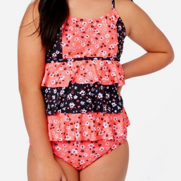 NWt 12 14 tankini floral justice bathing swim suit 2 pc bikini camp vacation uv